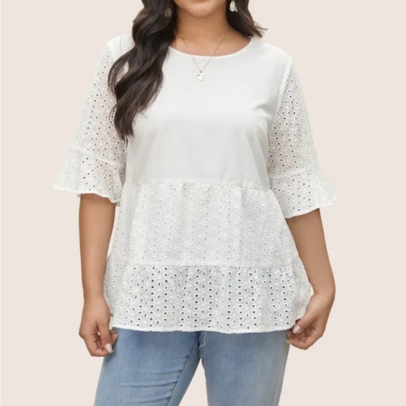 BloomChic Tops - White Eyelet Tiered Blouse